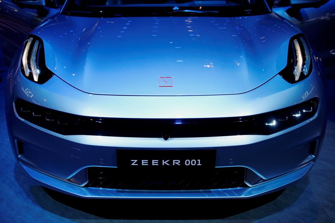 A Zeekr 001 electric vehicle (EV) by Geely is seen displayed at the Zeekr booth during a media day for the Auto Shanghai show in Shanghai, China April 19, 2021. REUTERS/Aly Song