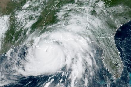 A satellite image shows Hurricane Ida in the Gulf of Mexico and approaching the coast of Louisiana, U.S., August 29, 2021.  NOAA/Handout via REUTERS  