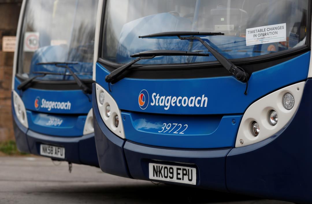 Parked busses are seen at a Stagecoach depot in South Shields as the spread of the coro<em></em>navirus disease (COVID-19) continues, South Shields, Britain, April 3, 2020. REUTERS/Lee Smith