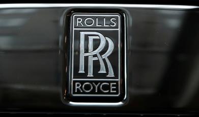 The badge of a Rolls-Royce Black Badge Dawn car is seen at a dealership in London, Britain, October 27, 2020.  REUTERS/Peter Cziborra/File Photo