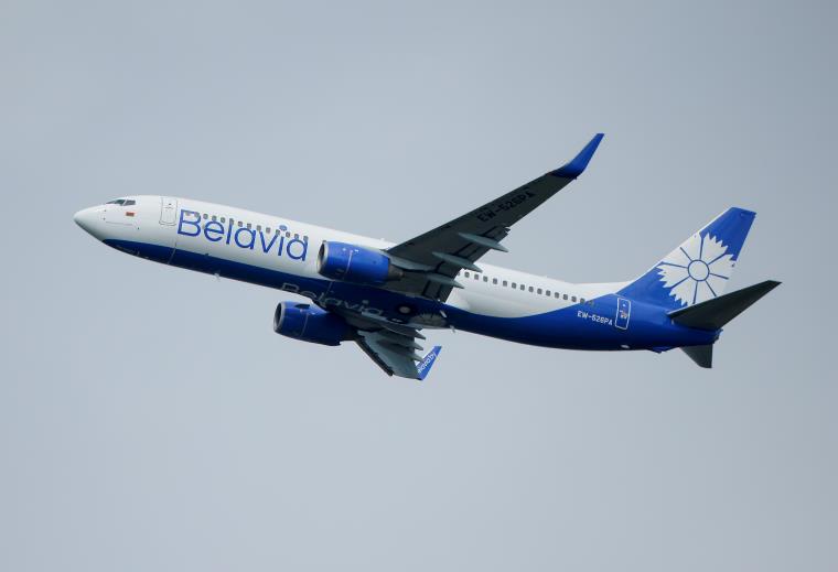 A Boeing 737-800 plane of Belarusian state carrier Belavia takes off at the Domodedovo Airport outside Moscow, Russia May 28, 2021.  REUTERS/Maxim Shemetov/File Photo