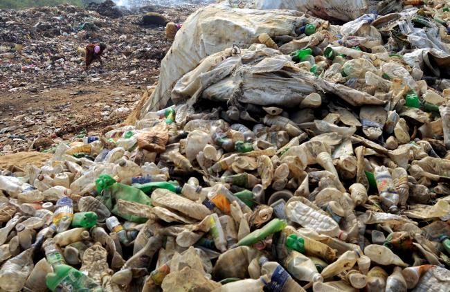 A woman collects plastic bottles for recycling at the garbage dump on the outskirts of Agartala, capital of India's northeastern state of Tripura December 6, 2009. REUTERS/Jayanta Dey