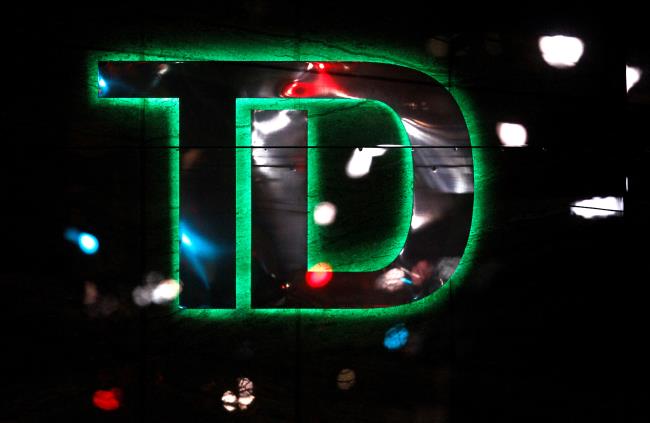 A logo of Toro<em></em>nto Dominion Bank (TD) is seen at a branch location in Toronto, March 6, 2014. REUTERS/Aaron Harris/File Photo