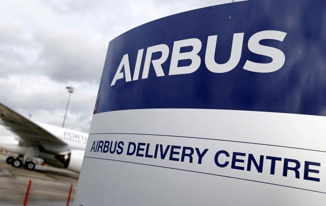 The logo of Airbus is pictured at the entrance of Airbus Delivery Center in Colomiers near Toulouse, France, November 6, 2018. REUTERS/Regis Duvignau