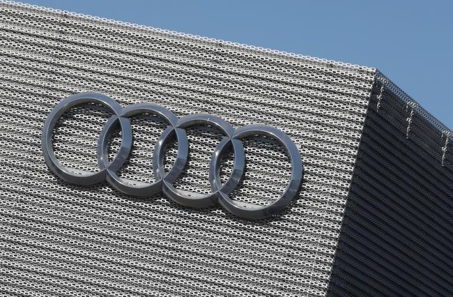 An Audi logo is seen at the Audi Center Brussels car dealer, amid the coro<em></em>navirus disease (COVID-19) outbreak in Brussels, Belgium May 28, 2020. REUTERS/Yves Herman