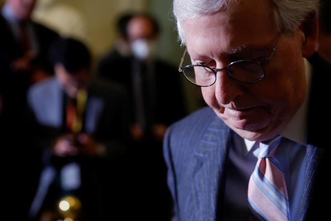 U.S. Senate Minority Leader McCo<em></em>nnell speaks to reporters at the U.S. Capitol in Washington