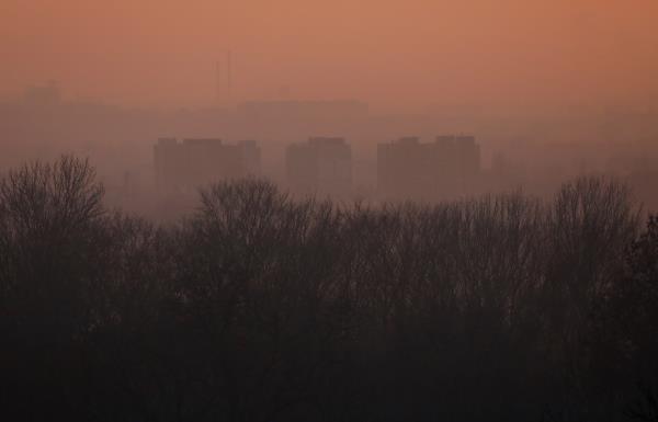 Smog is seen during sunset in this general view of the Upper Silesian Industrial Region from Bedzin