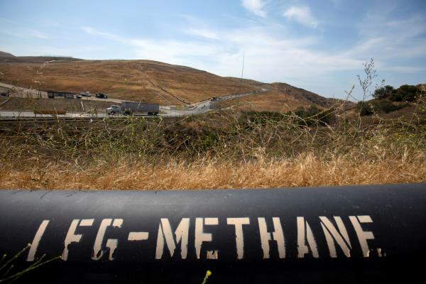 A pipeline that moves methane gas from the Frank R. Bowerman landfill to an o<em></em>nsite power plant is shown in Irvine, California