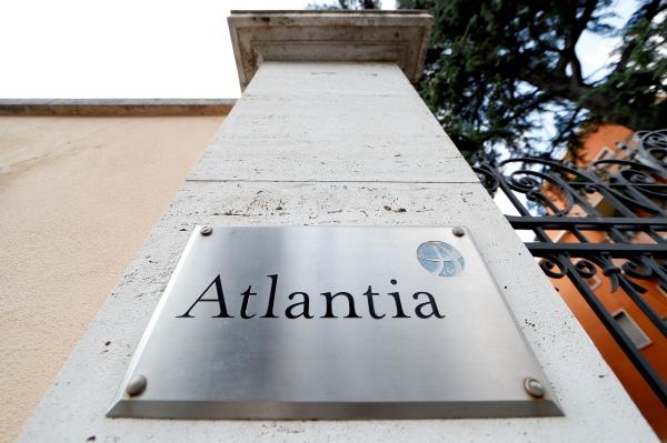 A logo of the Atlantia Group is seen outside its headquarters in Rome, Italy