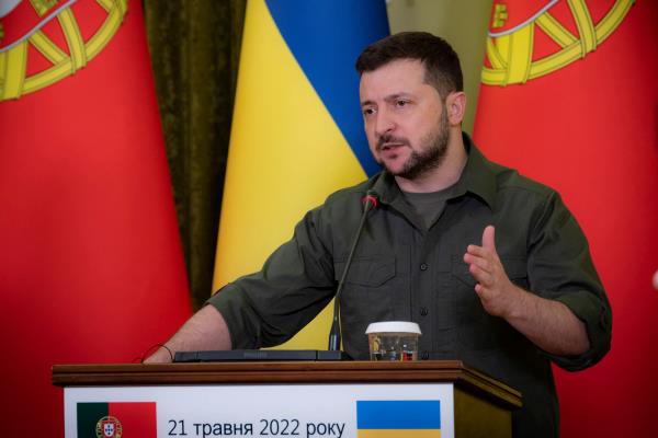 Ukraine's President Zelenskiy and Portuguese Prime Minister Costa attend a joint news briefing in Kyiv