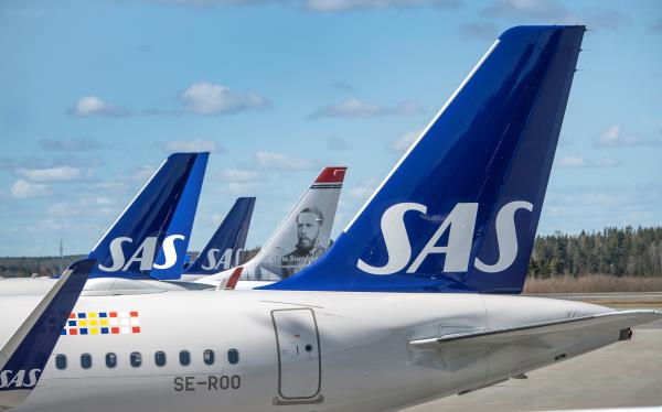 Scandinavian Airlines (SAS) planes are pictured at the Arlanda airport, north of Stockholm