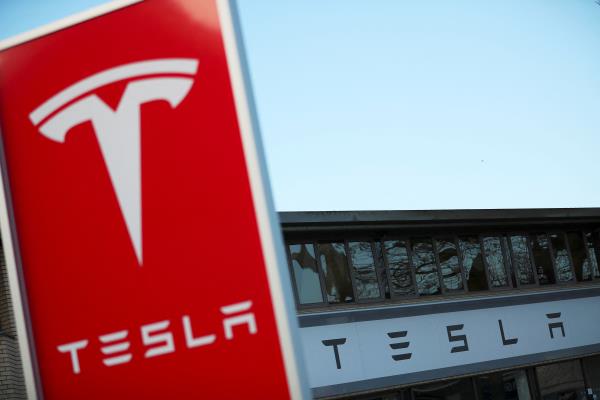 A Tesla dealership is seen in West Drayton, just outside London