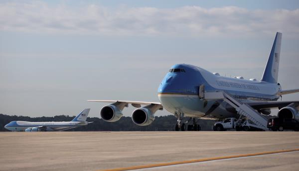 A pair of Boeing 747 Air Force One presidential aircraft are seen at Joint ba<em></em>se Andrews in Maryland