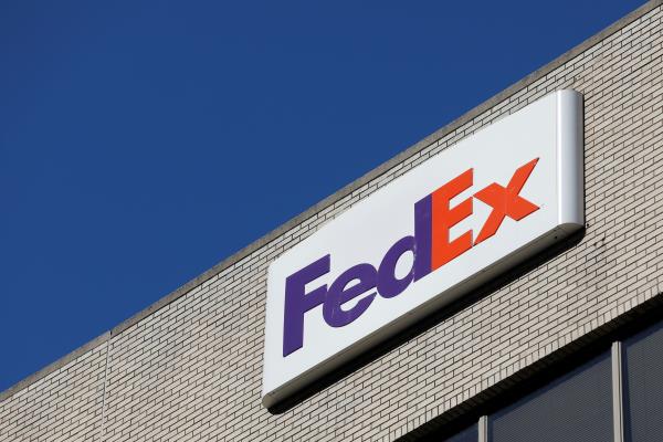 Signage is seen on a FedEx location in Manhattan, New York City