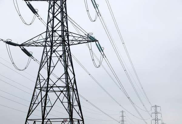 Electricity pylons are seen in Wellingborough