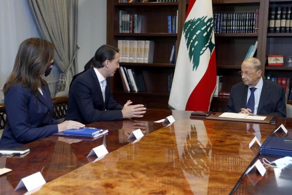 Lebanon's President Michel Aoun meets with U.S. Special Envoy Hochstein at the presidential palace in Baabda