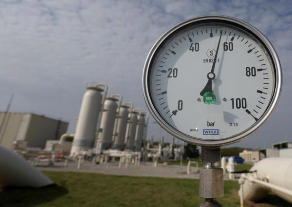 A gas gauge is seen at Trans-Austria Gasleitung in Baumgarten