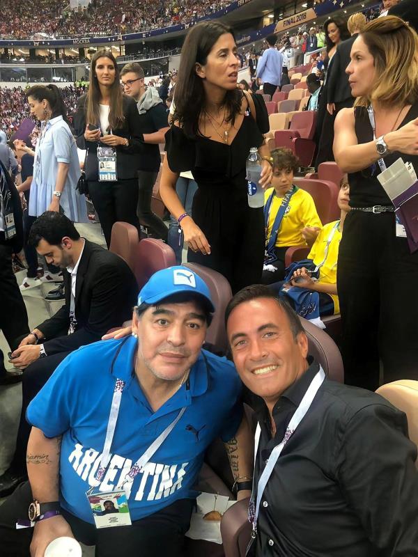 Diego Maradona with Quanton CEO Valerio Anto<em></em>nini at World Cup final in Moscow