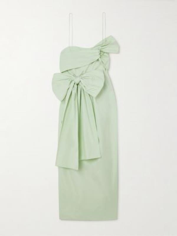 Valentina One-Shoulder Bow-Detailed Cotton-Poplin Dress