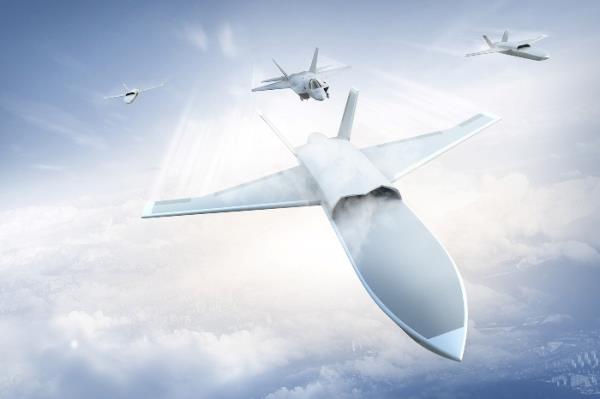 A　concept　image　of　unmanned　planes　escorting　the　KF-21　fighter　jet　(Courtesy　of　Hanwha　Systems)