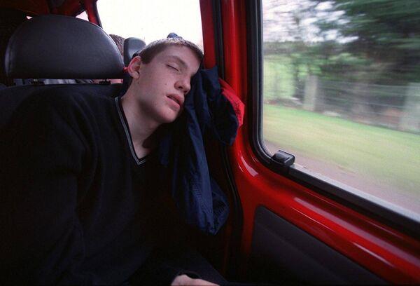 Alan Browne asleep on the way back from Ireland ice hockey training. Pic: INPHO/Morgan Treacy