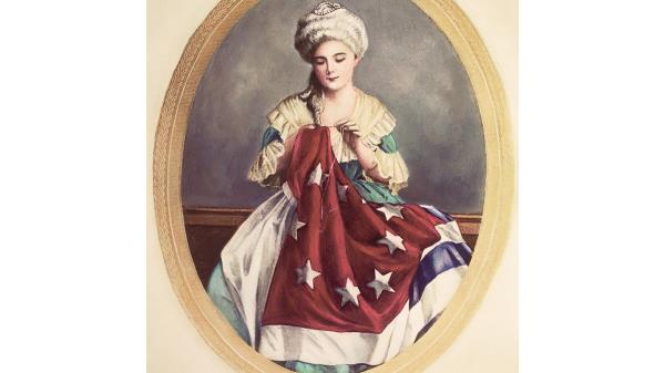 Betsy Ross illustration with flag