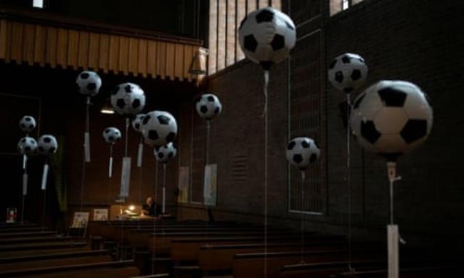 The local church in Gelsenkirchen is kitted out with inflatable footballs