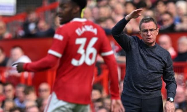 Ralf Rangnick on the touchline at Old Trafford in April 2022 when he was Manchester United’s interim coach.