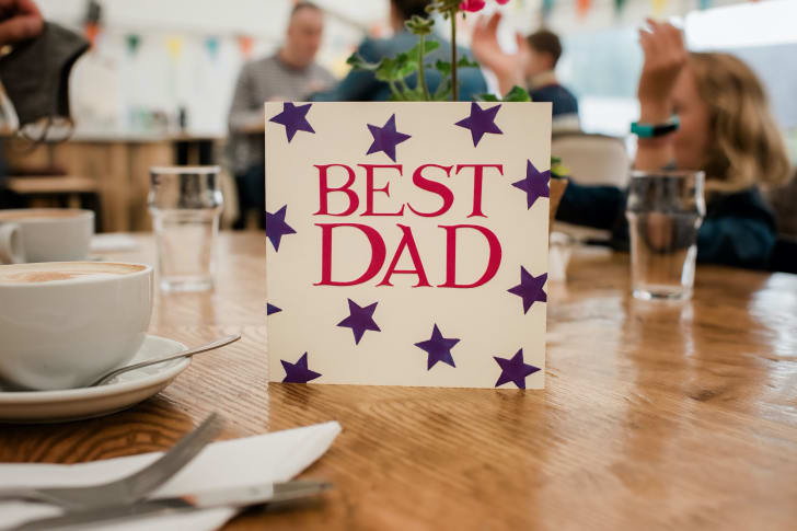 photo of a 'best dad' father's day card on a cafe table