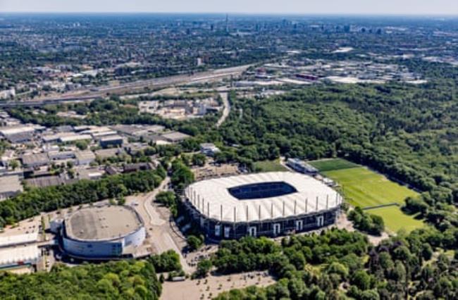 An aerial view shows the Volksparkstadion