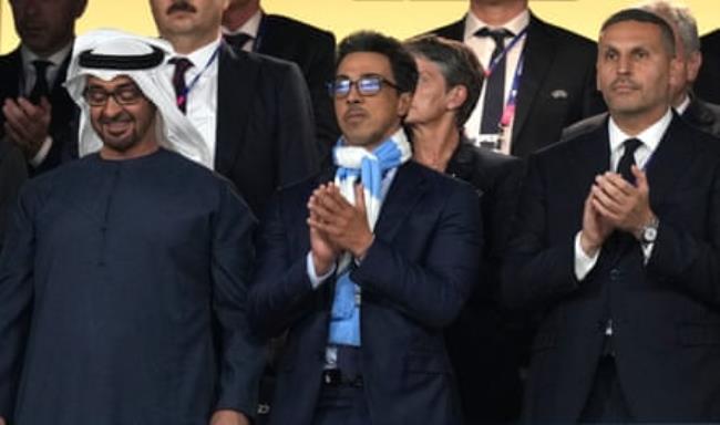 Sheikh Mansour (centre), Manchester City’s owner, at the 2023 Champions League final