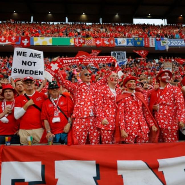 Swiss fans before the 2024 European Champio<em></em>nship group game between Switzerland and Scotland.