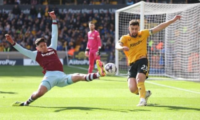 Maximilian Kilman (right) in action for Wolves against West Ham in April.