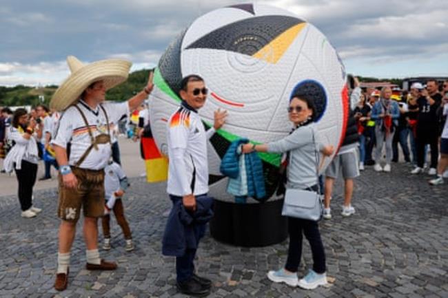 German fans outside the Munich Football Arena ahead of kick-off of the game against Scotland, the opening match of Euro 2024.