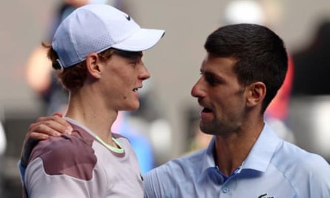Jannik Sinner is co<em></em>ngratulated by Novak Djokovic after beating the Serb in the Australian Open semi-finals last January.