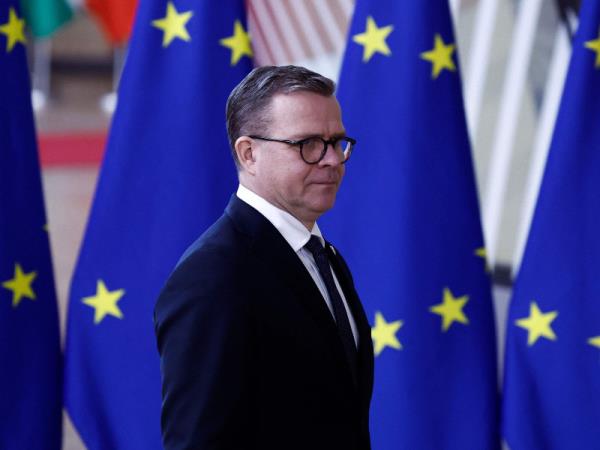 Prime Minister Petteri Orpo (NCP) arrived for a meeting of the European Council in Brussels, Belgium, on 17 April 2024.