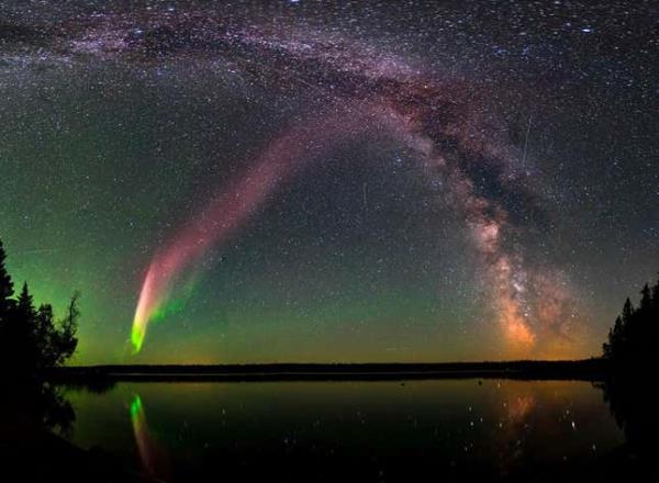 STEVE and the Milky Way at Childs Lake, Manitoba, Canada. 