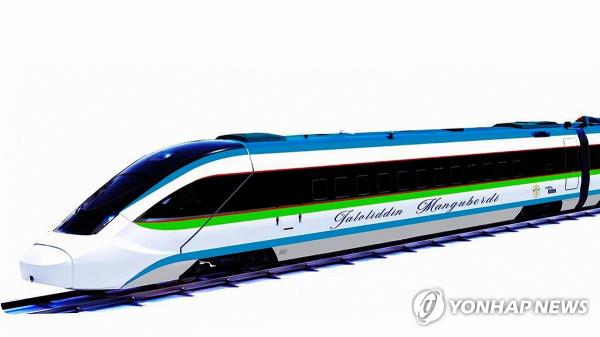 This image provided by the Ministry of Land, Infrastructure and Transport shows a high-speed train to be supplied to Uzbekistan. Hyundai Rotem Co. signed a co<em></em>ntract to supply high-speed trains to Uzbekistan in a deal worth 270 billion won (US$195.7 million) during a ceremony in Tashkent on June 14, 2024, during President Yoon Suk Yeol's state visit to the country. (PHOTO NOT FOR SALE) (Yonhap)