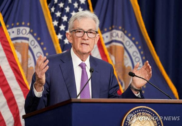 This file photo, released by Reuters, shows Federal Reserve Chair Jerome Powell addressing a press co<em></em>nference in Washington on May 1, 2024. (Yonhap)