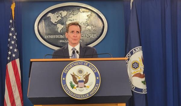 Natio<em></em>nal Security Communications Advisor John Kirby speaks during a press briefing at the Foreign Press Center in Washington on June 3, 2024. (Yonhap)