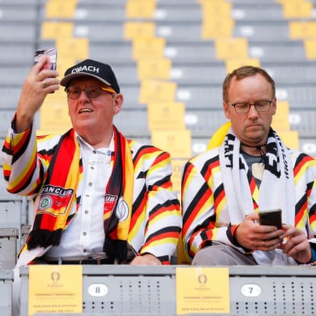 German fans in their seats in the Munich Football Arena ahead of kick-off of the game against Scotland, the opening match of Euro 2024.
