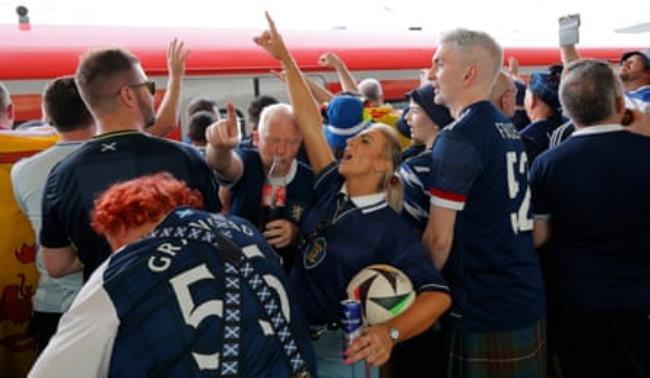 Scotland fans inside the Munich Football Arena cheer their team ahead of kick-off of the game against Germany, the opening match of Euro 2024.
