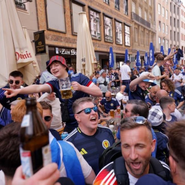 Scottish fans packed into bars on the street near Marienplatz in the centre of Munich.