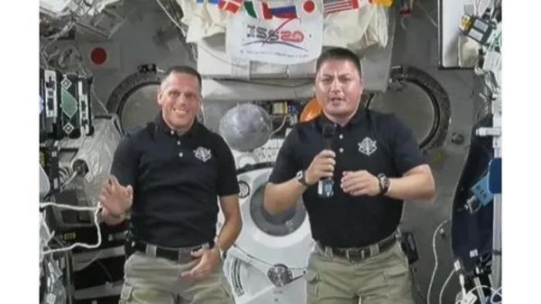 Expedition 67 NASA astro<em></em>nauts Kjell N. Lindgren, Robert T. Hines, and Jessica A. Watkins spent the holiday aboard the space station. Lindgren and Hines recorded a video message wishing everyone a happy Fourth of July holiday on July 4, 2022.