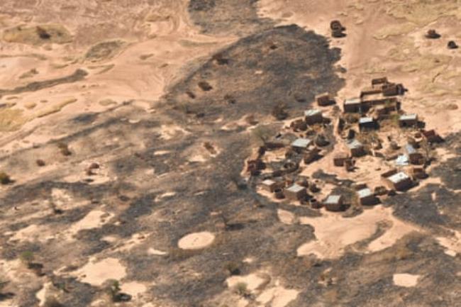 Aerial view of a village in a desert