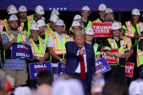 Republican presidential nominee and former US President Trump visits Alro Steel manufacturing plant in Potterville.