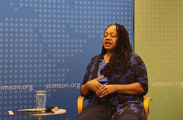 This photo, taken on Oct. 6, 2023, shows Under Secretary of State for Arms Co<em></em>ntrol and Internatio<em></em>nal Security Bo<em></em>nnie Jenkins speaking during a forum hosted by the Stimson Center in Washington. (Yonhap)