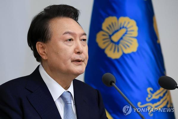 President Yoon Suk Yeol delivers a state affairs briefing at the presidential office in Seoul on Aug. 29, 2024, in this photo provided by his office. (PHOTO NOT FOR SALE) (Yonhap)