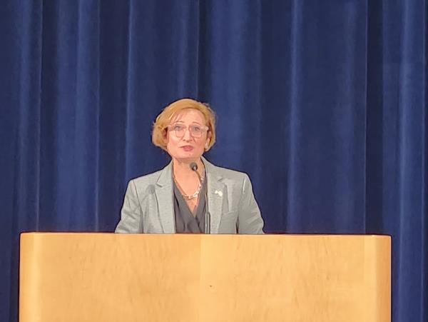 Acting U.S. Deputy Under Secretary of Defense for Policy Cara Abercrombie speaks during a press co<em></em>nference at the State Department in Washington on Sept. 4, 2024. (Yonhap)