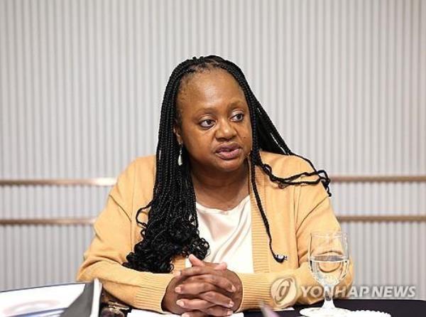 Under Secretary of State for Arms Co<em></em>ntrol and Internatio<em></em>nal Security Bo<em></em>nnie Jenkins speaks in an interview with Yo<em></em>nhap News Agency on the sidelines of the second summit on Respo<em></em>nsible Artificial Intelligence in the Military Domain in Seoul on Sept. 10, 2024. (Yonhap)